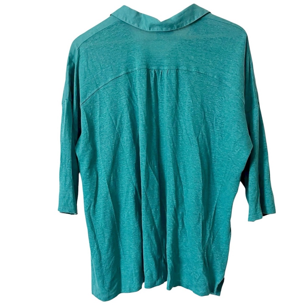 J. Jill Love‎ Linen Turquoise 3/4 Sleeve Collared Blouse Size Large - Picture 2 of 5